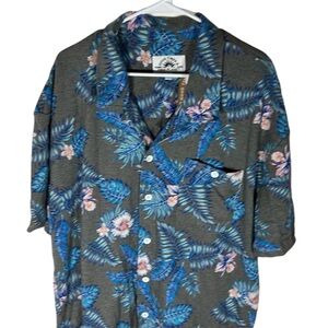 Free Planet Heather Grey Floral Palm Leaf Button Up Shirt Men’s Size XL